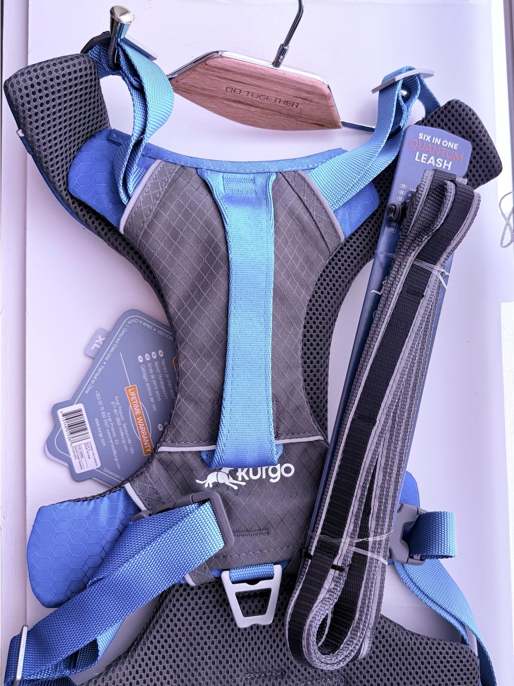 Kurgo Blue and Gray Journey Air Dog Harness with Matching Leash